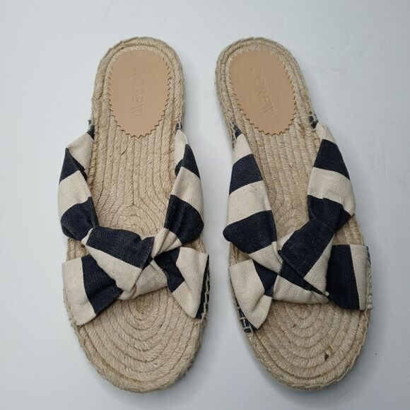 J. Crew Knotted Navy and White Espadrille Slides - Picture 2 of 7